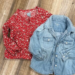 GAP Red Floral Long Sleeve Blouse and Button-Down Jean Shirt size 2